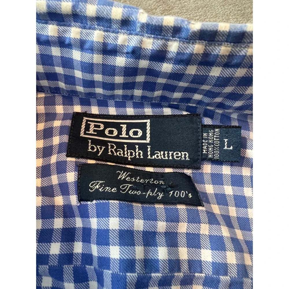 Polo Ralph Lauren Button Down Shirt Mens Large Blue Gingham Westerton 100s